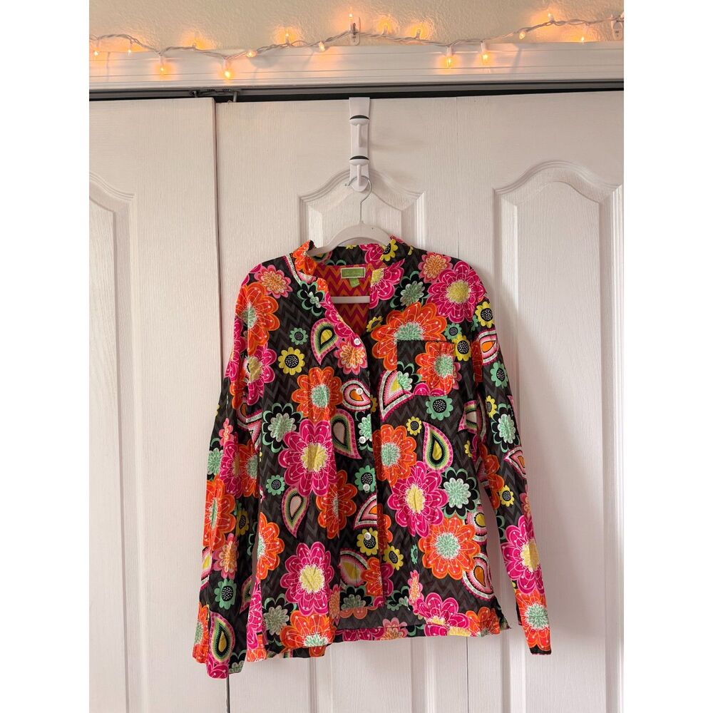 Vera Bradley "Ziggy Zinnia" Long Sleeve Pajama Top, Women's Large